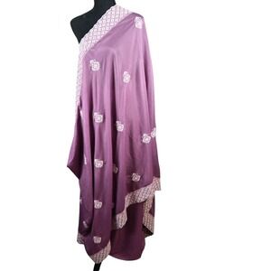 Purple Embroidered Indian Saree Set Wrap Skirt Shawl Bollywood Ethnic Dress S/M